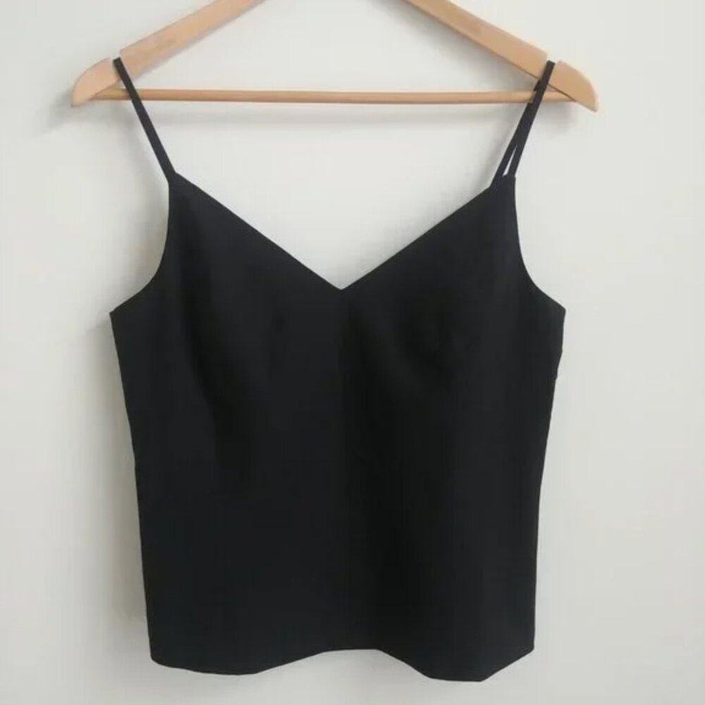 Banana Republic lined structured wool shell top spaghetti straps black 4